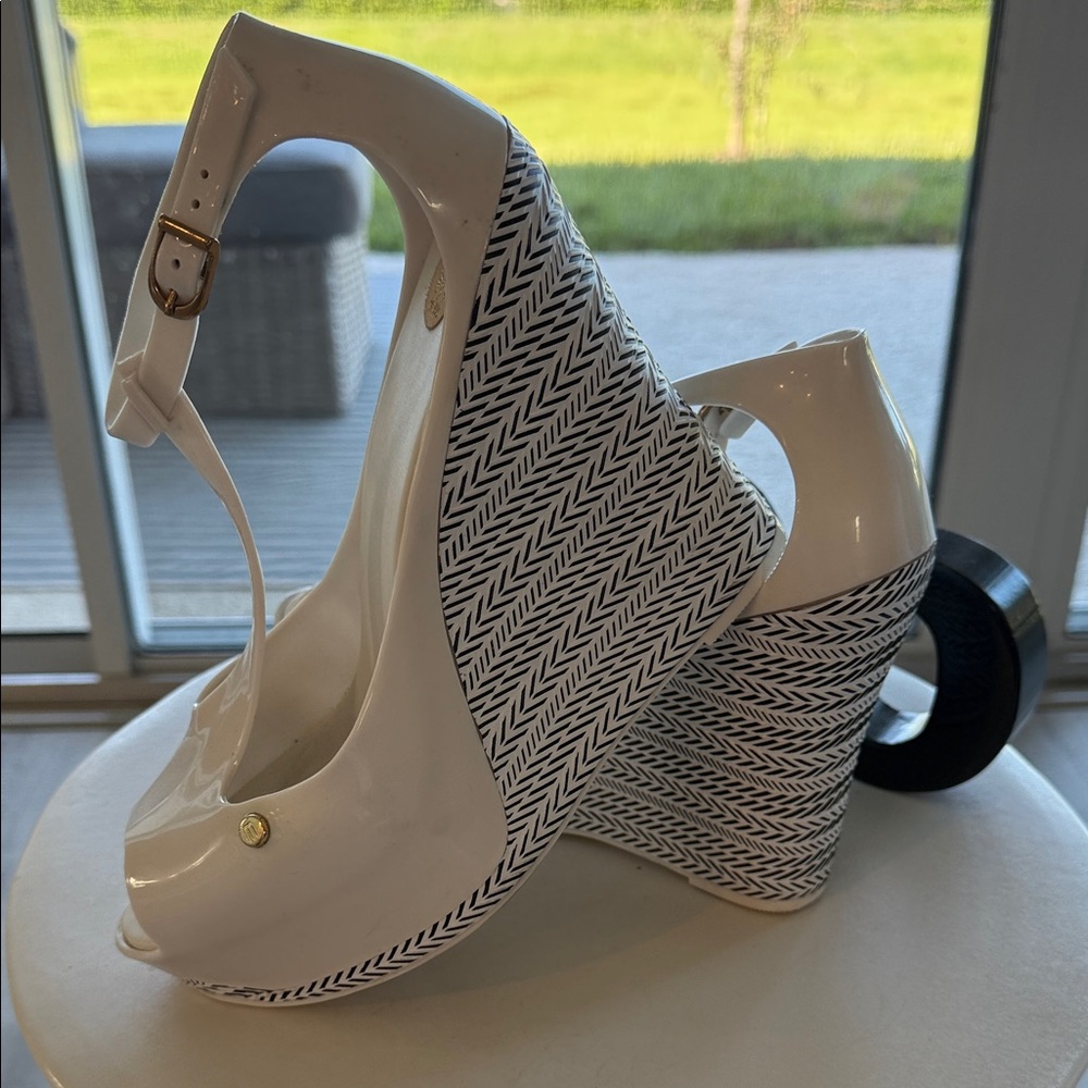Melissa White and Black Patterned Wedges “Peace Wedges”